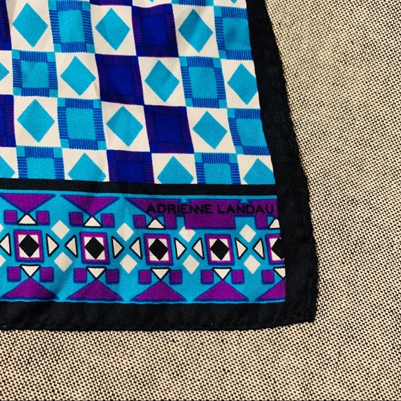 Adrienne Landau silk scarf blue white purple black - Picture 5 of 6